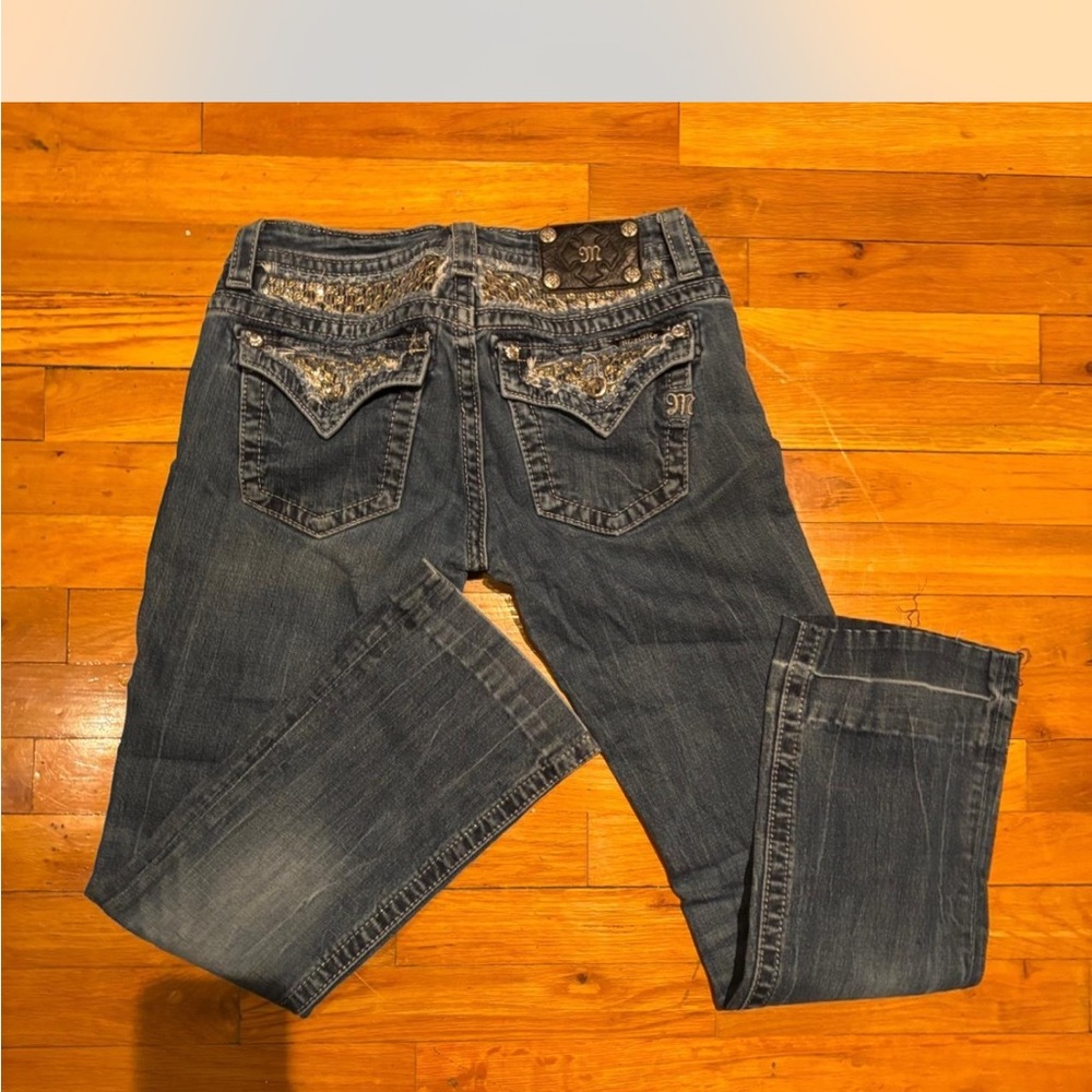 Miss Me Women's Dark Blue Boot Cut Jeans with Embellished Pockets